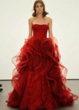 Red organza dress to the floor by Vera Wong