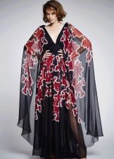 Floor-length dress with long sleeves and floral print