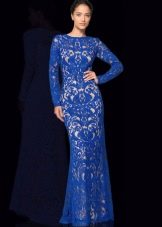 Blue guipure floor-length dress