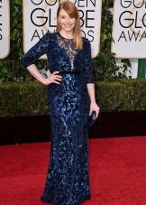 Navy sequin long lace dress