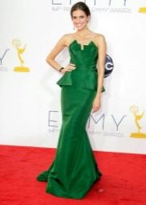 Green floor-length dress with neckline