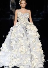 Beautiful Gray and White Floral Print Wedding Dress