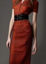 Terracotta sheath dress with wide black sash