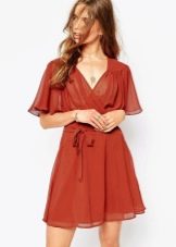Short chiffon dress in terracotta color