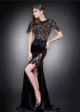Velvet dress with guipure top