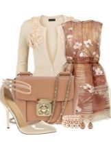 Beige dress with print and accessories for women of color type Autumn