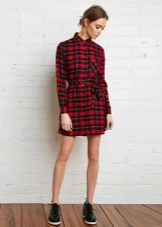 Robe chemise courte tartan rouge
