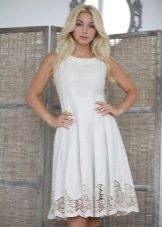 Linen dress with openwork lace on the bottom of the skirt