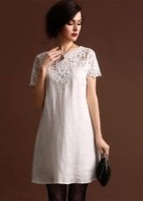 Linen dress with linen lace at the neckline