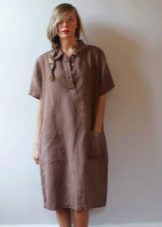 Oversized linen mid-length shirt dress