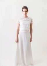 Linen dress with lace trim