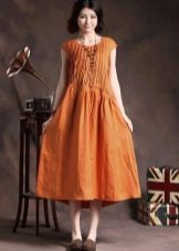 Orange long linen dress