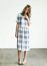 Linen long dress in a cage