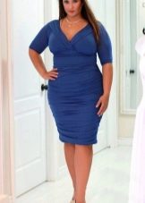 Blue office sheath dress for plump