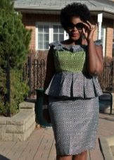 Gray office sheath dress with peplum for plump