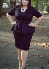 Black office sheath dress with peplum for the plump