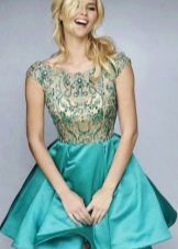 Sea green babydoll dress with rhinestones trim