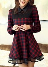 Checkered black and burgundy babydoll dress