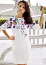 White polyester dress with printed upper