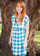 White and Blue Polka Dot Mid-Length Staple Dress