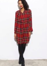 Pairing Red Check Shirtdress with Black Tights