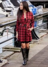 Pairing Red Check Shirtdress with Black Boots