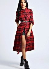 Red checkered shirt dress, below the knee