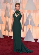 Long green dress with halter neckline