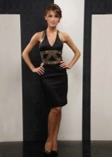 Mid-length gray dress with halter neckline
