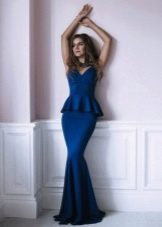 Blue Peplum Mermaid Evening Dress