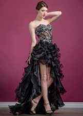 Black fluffy short dress with train and corset