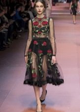 Dolce Gabbana 장미 장식 블랙 시스루 드레스