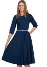 Blue solid color mid-length dress with a half-sun skirt