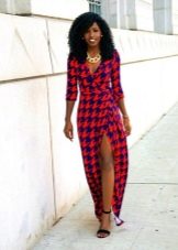 Long plaid wrap dress