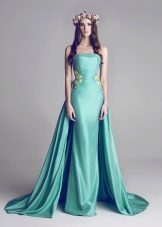 Turquoise Off Shoulder Train Dress