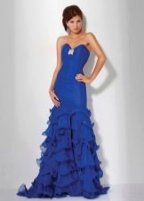 Blue Off Shoulder Train Dress