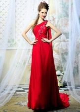 Red dress with train and one shoulder strap