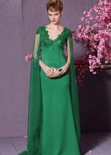 Green V-neck Train Dress