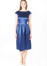 Robe Tatyanka en satin bleu à pois blancs