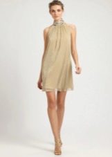 Festive short beige a-line dress with sequins