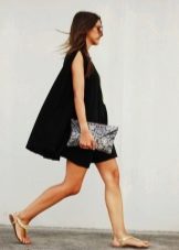 Evening black dress a-line with envelope clutch