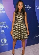 Black midi dress with gold polka dots