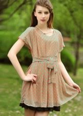 Beige dress with mint polka dots