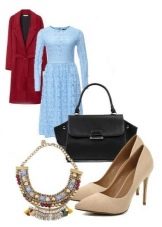 Lace dress with a flared skirt and accessories for women with a pear figure
