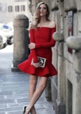 Red Off Shoulder Long Sleeve Dress