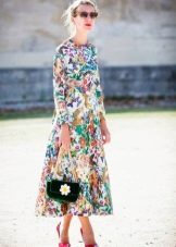 Long Covered Long Sleeve Colored Print Dress