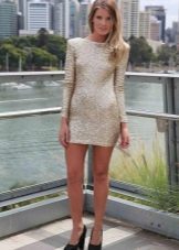 Short Gold Closed Long Sleeve Dress