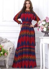 Long dress with abstract cross-blue pattern
