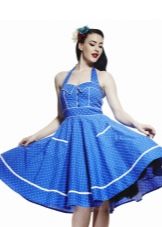 Retro style blue dress with white polka dots