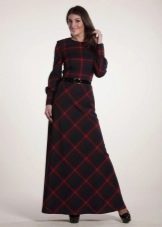 Floor-length dress in green and red check